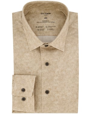 Olymp business overhemd 24/7 modern fit beige geprint katoen