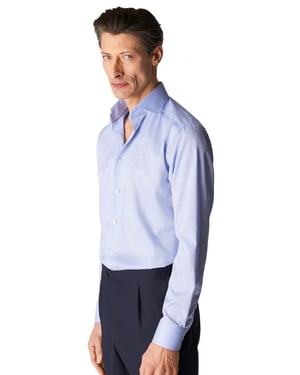 Katoenen Eton overhemd effen lichtblauw slim fit