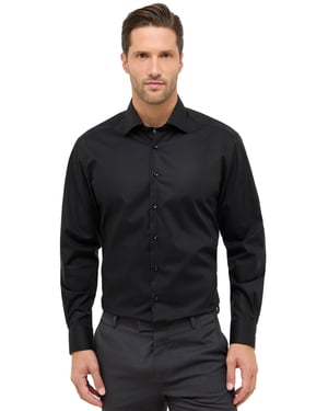 Eterna overhemd zwart normale fit effen