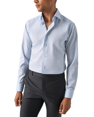 Eton overhemd lichtblauw effen semi-wide spread boord