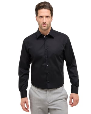 Overhemd zwart Eterna Comfort Fit klassiek katoen