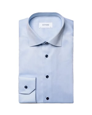 Lichtblauw Eton overhemd signature twill katoen contemporary twill