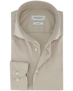 Beige katoenen Profuomo Slim Fit overhemd strijkvrij