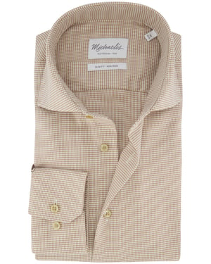 Beige strijkvrij overhemd slim fit Michaelis geruit