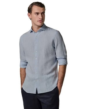 Lichtblauwe linnen overhemd Profuomo Slim Fit