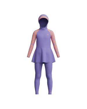 Speedo Girls Modesty Long-Sleeved Three-Piece Swimsuit (Purple/Orange)