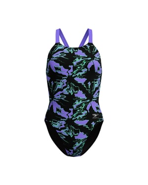 Speedo Womens/Ladies Abstract Leaderback One Piece Swimsuit (Black/Purple)