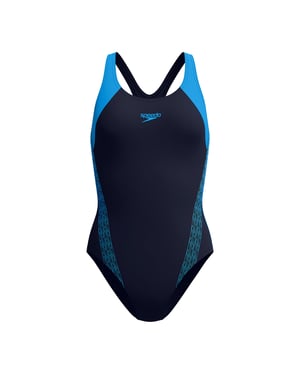 Speedo Womens/Ladies Placement Laneback One Piece Swimsuit (Blue)