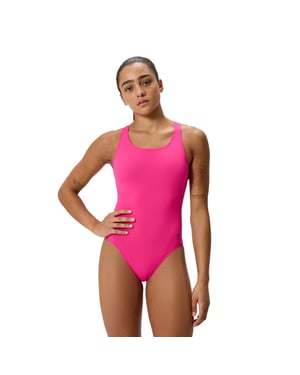 Speedo Eendelig zwempak voor dames met effen kleur en Powerback-techniek (Roze)