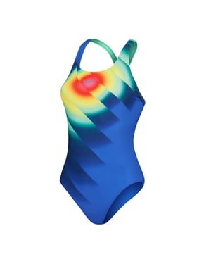 Speedo Womens/Ladies Placement Digital Powerback One Piece Swimsuit (Blue/Green/Yellow)