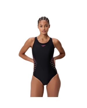 Speedo Womens/Ladies Placement Muscleback One Piece Swimsuit (Black)