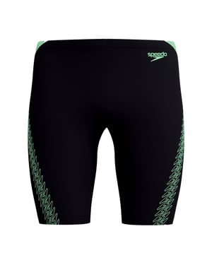 Speedo Mens Hyperboom Splice Stripe Logo Jammer Shorts (Black/Green)