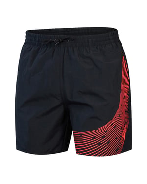 Speedo Mens Medley Cut Line Logo Swim Shorts (Black/Red)