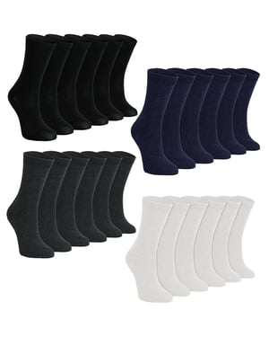 24 Paar Multipack Kinder Schoolsokken | Gebreide Effen Katoenen Sokken in Zwart/Wit/Grijs/Marineblauw voor Jongens en meisjes - Assortiment