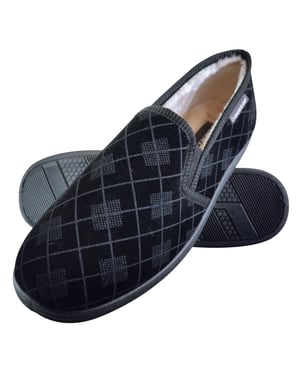 DUNLOP - MENS PLUSH FUR LINED MEMORY FOAM PLAID CHECKED MOCCASIN SLIPPERS WITH HARD SOLE