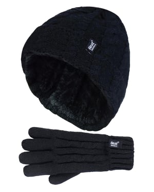 Värmehållare - Barn Flickor Söt Kabelstickad Varm Fleece Fodrad Pompom Vinter Mössa och Handskar Set med Bobble - BS3P14