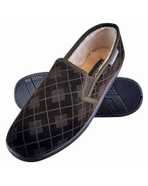 DUNLOP - HERR TOFFLOR I PLYSCHPÄLS FODRADE MED MEMORY FOAM OCH RUTIG MOCCASIN MED HÅRD SULA