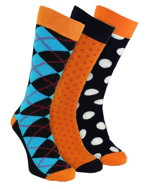 HS by Happy Socks - Heren 3-Pack Leuke Novelty Dress Socks - Ruit (Oranje)