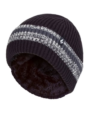 Mens Turnover Cuff Winter Beanie | Värmehållare | Stickad randig termisk mössa - Denim