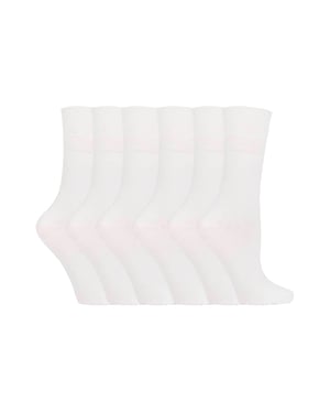 Gentle Grip - 6 Pairs Ladies Gentle Grip Non Elastic Socks - GG67 White