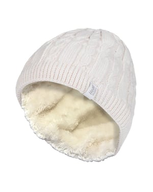 Kvinnlig ribbad kabelstickad fleece fodrad termisk stickad mössa