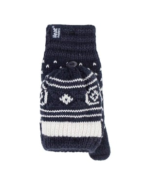 Ladies Warm Fairisle Mönstrade Termiska Fingerlösa Converter Handskar
