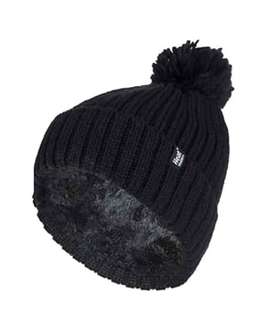 Ladies Ribbad Manschett Termisk Isolerad Vinter Pom Pom Bobble Mössa