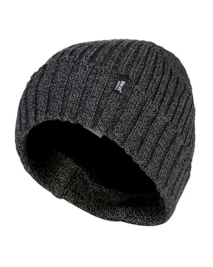 Mens 3.6 tog Fleece fodrad termisk Turn Over Cuff Winter Beanie Hat