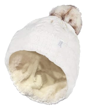 Heat Holders - Stickad, fleecefodrad, termisk boblehatt med pom pom för damer