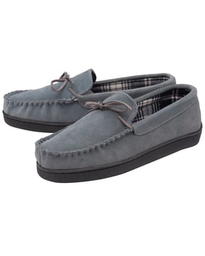 DUNLOP - Moccasin-tofflor med fleecefoder i äkta mockaläder för herrar (12, grå)