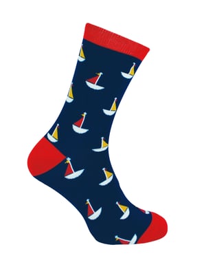 Mr Heron - Mens Bamboo Socks | Novelty Funky Socks | Patterned Argyle Striped Socks | Breathable Soft | Gifts for Him - Boats (Navy)