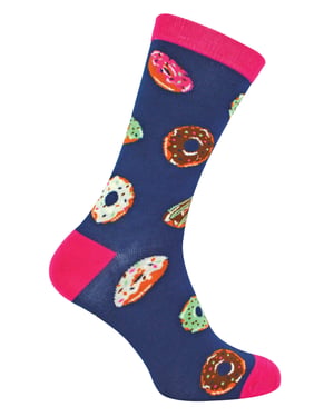 Mr Heron - Mens Bamboo Socks | Novelty Funky Socks | Patterned Argyle Striped Socks | Breathable Soft | Gifts for Him - Donuts (Navy)