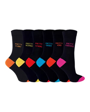 Pretty Womens 6 Pair Pack Socks Happy Colourful Kind Funny Socks