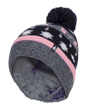 Heat Holders - Dames Thermische Winter Pom Pom Muts - Grijs Zwart