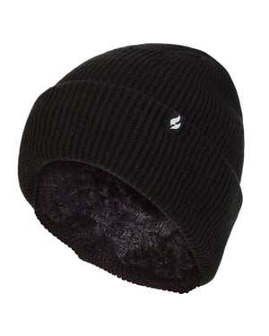 Heat Holders - Gevoerde geribbelde omzethoed voor dames - Zwart
