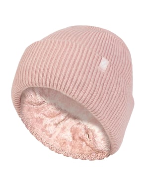 Fleece fodrad ribbad turnovermössa för damer | värmehållare | termomössa för vintern - Dusky Pink