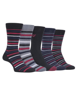 Farah - 5 Pack Mens Thin Breathable Classic Striped Patterned Soft Top Cotton Dress Socks - FCS271BLKBER (Striped)