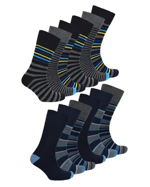 12 Pair Multipack Mens Non Elastic Bamboo Socks | Extra Wide Soft Top Diabetic Friendly Socks - Assorted