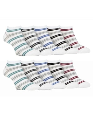 10 Pairs Mens Bamboo Trainer Socks | Farah | Striped Cushioned Ankle Socks - White Stripe