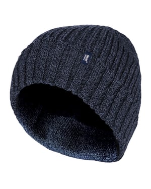 Heat Holders - Ribbstickad Fleece Fodrad Isolerad Varm Vänd Manschett Termisk Vinter Beanie Mössa - Marinblå