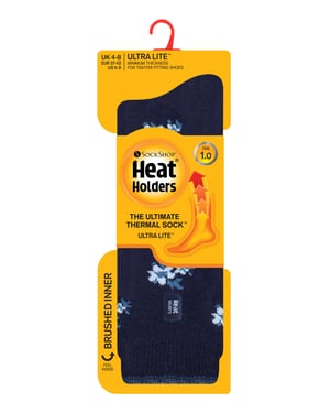 Heat Holders - Ultra Lite Thermal Borstad Innergarn Design Strumpor för damer - Navy Floral (Bellis)