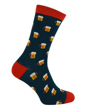 Mr Heron - Mens Bamboo Socks | Novelty Funky Socks | Patterned Argyle Striped Socks | Breathable Soft | Gifts for Him - Beer (Teal)