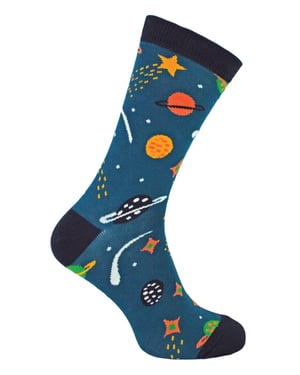 Mens Solar System Space Socks | Mr Heron | Novelty Stars Galaxy Planets Patterned Bamboo Socks - Space (Navy)