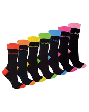 Set van 7 sokken voor dagen van de week voor dames | Sock Snob | Zwarte nieuwe kledingsokken voor dames - DOTW