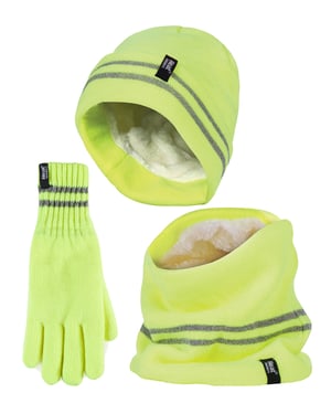 Hi Vis Set med hatt, halsvärmare och handskar | värmehållare | reflekterande arbetskläder för extremt kallt väder - Gul