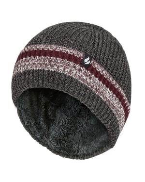 Mens Turnover Cuff Winter Beanie | Värmehållare | Stickad randig termisk mössa - Charcoal