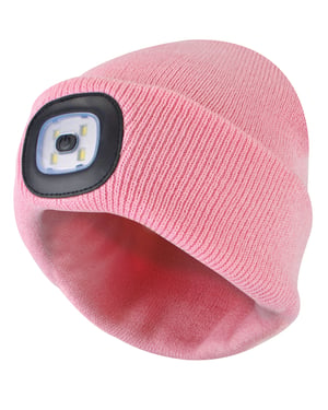 Led-muts voor dames | Dames gebreide oplaadbare muts | Wintermuts met hoofdlamp - Roze