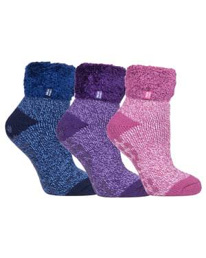 Womens Fluffy Slipper Bed Socks with Grips | Heat Holders | 3 Pair Multipack | Ladies Warm Fleece Lined Non Slip Socks | Winter Gifts for Her - Pack 4