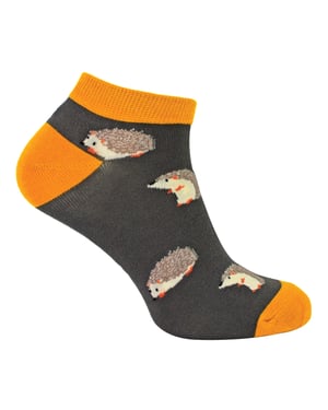 Mens Bamboo Trainer Socks | Mr Heron | Animal Themed Breathable Low Cut Sneaker Socks - Hedgehogs (Grey)