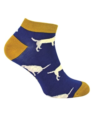 Mens Bamboo Trainer Socks | Mr Heron | Animal Themed Breathable Low Cut Sneaker Socks - Labrador (Navy)